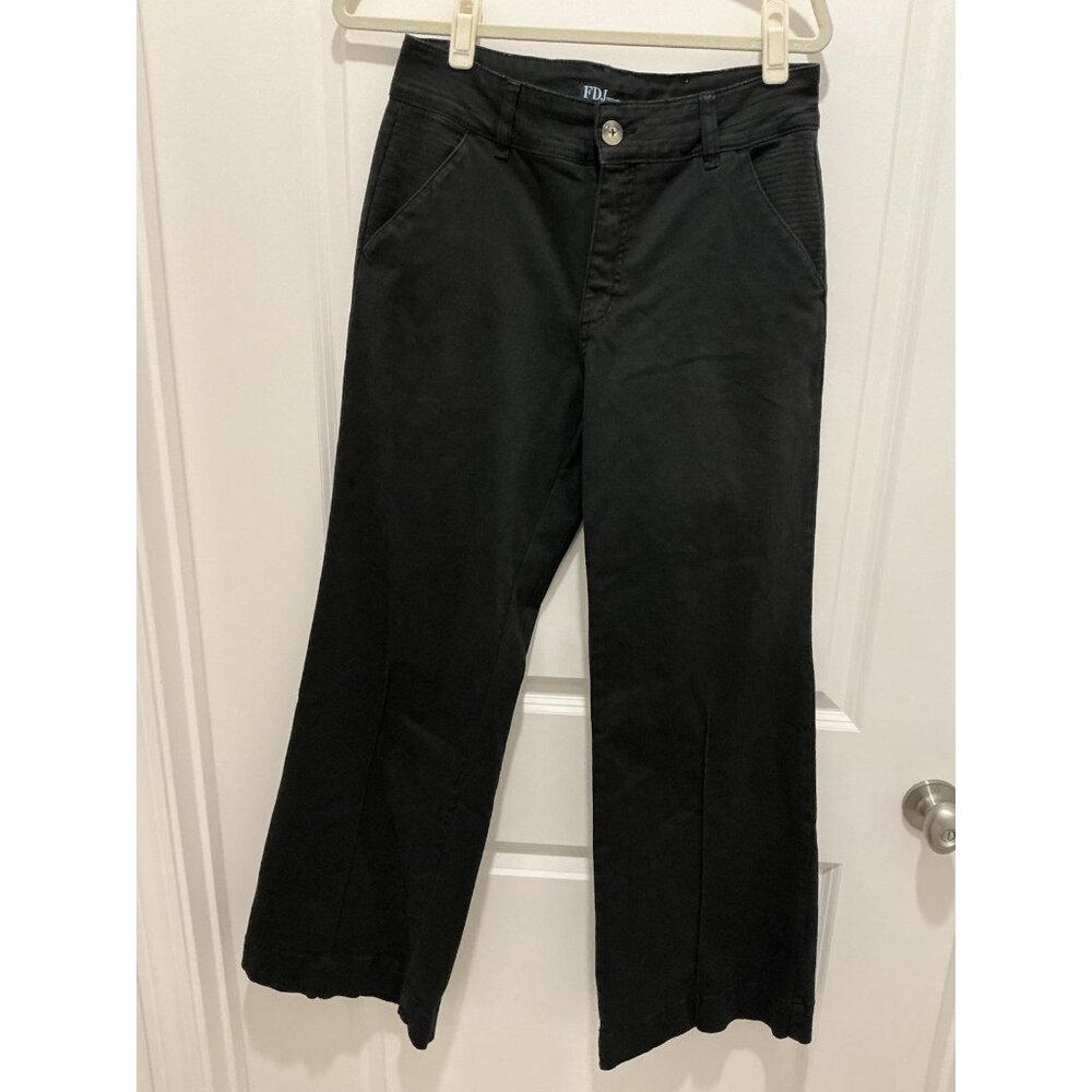 French Dressing Jeans Size 10 Womens Olivia Wide Leg Black Half Seam